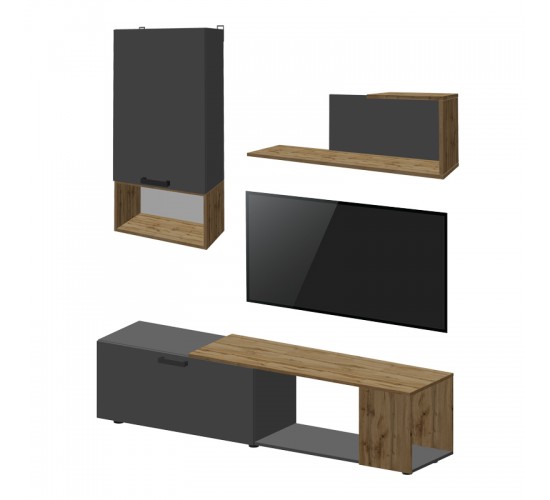 Σύνθετο σαλονιού Poelfy σε ανθρακί-oak απόχρωση 170x37.5x42εκ Υλικό: CHIPBOARD 361-000099 Σύνθετο σαλονιού Poelfy σε ανθρακί-oak απόχρωση 170x37.5x42εκ Υλικό: CHIPBOARD 361-000099