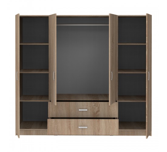 Ντουλάπα τετράφυλλη Royal με συρτάρια sonoma 200x58x177εκ Υλικό: CHIPBOARD 361-000111