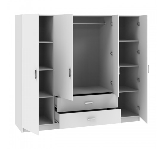 Ντουλάπα τετράφυλλη Royal με συρτάρια λευκό 200x58x177εκ Υλικό: CHIPBOARD 361-000112