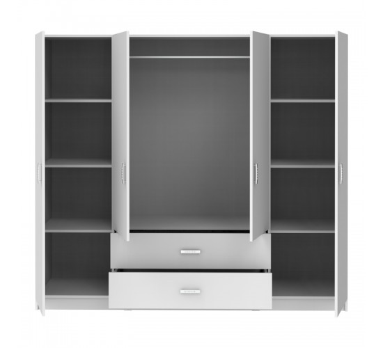 Ντουλάπα τετράφυλλη Royal με συρτάρια λευκό 200x58x177εκ Υλικό: CHIPBOARD 361-000112