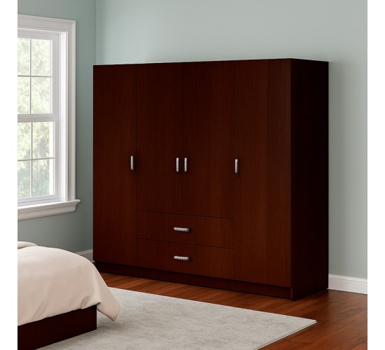 Ντουλάπα τετράφυλλη Royal με συρτάρια wenge 200x58x177εκ Υλικό: CHIPBOARD 361-000113