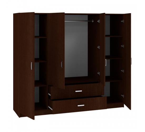 Ντουλάπα τετράφυλλη Royal με συρτάρια wenge 200x58x177εκ Υλικό: CHIPBOARD 361-000113