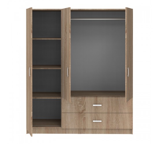 Ντουλάπα τρίφυλλη Royal με συρτάρια sonoma 150x58x177εκ Υλικό: CHIPBOARD 361-000116