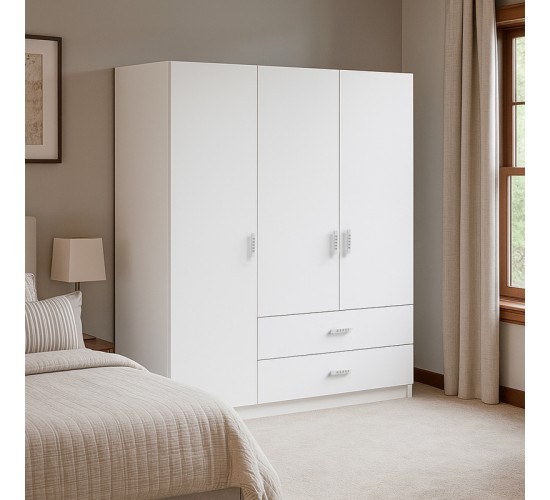 Ντουλάπα τρίφυλλη Royal με συρτάρια λευκό 150x58x177εκ Υλικό: CHIPBOARD 361-000117