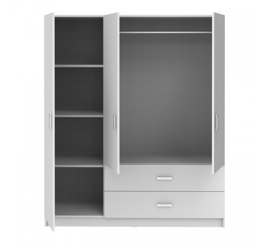 Ντουλάπα τρίφυλλη Royal με συρτάρια λευκό 150x58x177εκ Υλικό: CHIPBOARD 361-000117