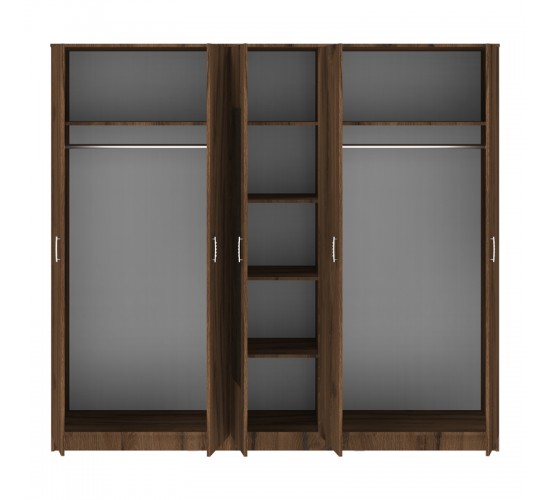 Ντουλάπα πεντάφυλλη με καθρέφτη Luna καρυδί-oak 220x52x200εκ Υλικό: CHIPBOARD  - MIRROR 361-000118