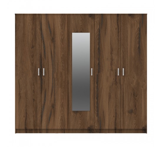Ντουλάπα πεντάφυλλη με καθρέφτη Luna καρυδί-oak 220x52x200εκ Υλικό: CHIPBOARD  - MIRROR 361-000118
