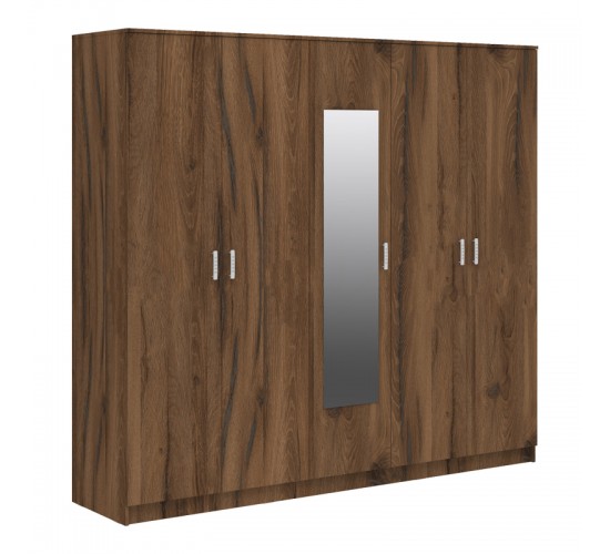 Ντουλάπα πεντάφυλλη με καθρέφτη Luna καρυδί-oak 220x52x200εκ Υλικό: CHIPBOARD  - MIRROR 361-000118