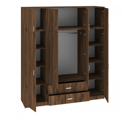 Ντουλάπα τετράφυλλη με συρτάρια Royal καρυδι-oak 200x58x230εκ Υλικό: CHIPBOARD 361-000119