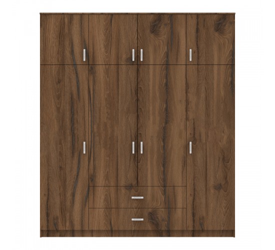 Ντουλάπα τετράφυλλη με συρτάρια Royal καρυδι-oak 200x58x230εκ Υλικό: CHIPBOARD 361-000119