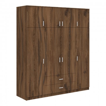 Ντουλάπα τετράφυλλη με συρτάρια Royal καρυδι-oak 200x58x230εκ Υλικό: CHIPBOARD 361-000119