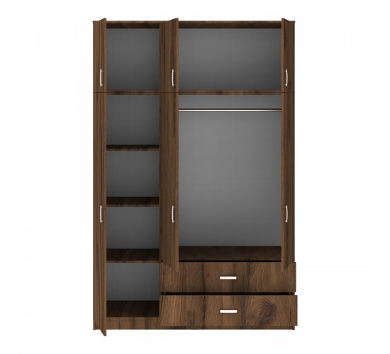 Ντουλάπα τρίφυλλη με συρτάρια Royal καρυδι-oak 150x58x230εκ Υλικό: CHIPBOARD 361-000120