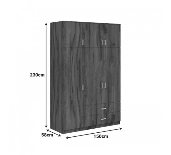 Ντουλάπα τρίφυλλη με συρτάρια Royal καρυδι-oak 150x58x230εκ Υλικό: CHIPBOARD 361-000120