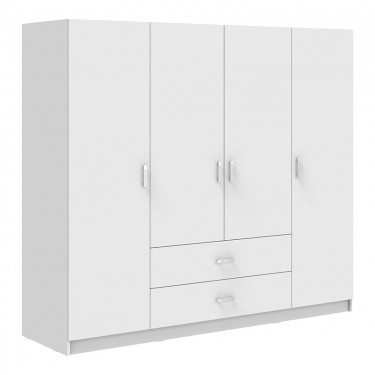 Ντουλάπα τετράφυλλη Royal με συρτάρια και πατάρι λευκό 200x58x230εκ Υλικό: CHIPBOARD 361-000122