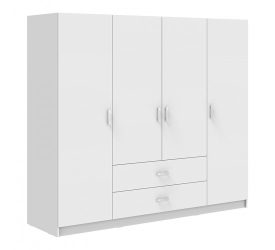 Ντουλάπα τετράφυλλη Royal με συρτάρια και πατάρι λευκό 200x58x230εκ Υλικό: CHIPBOARD 361-000122