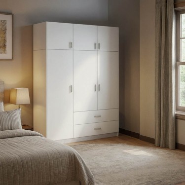 Ντουλάπα τρίφυλλη Royal με συρτάρια και πατάρι λευκό 150x58x230εκ Υλικό: CHIPBOARD 361-000125