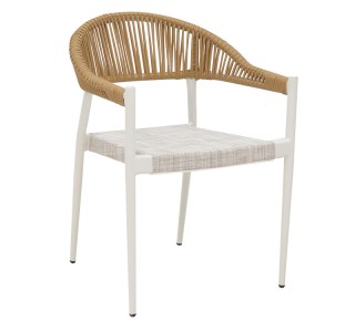 Πολυθρόνα αλουμινίου Elation στοιβαζόμενη λευκός σκελετός-textilene γκρι και rattan σε φυσική απόχρωση 56x52x76εκ Υλικό: ALUMINUM - PE RATTAN - TEXTILENE 364-000004