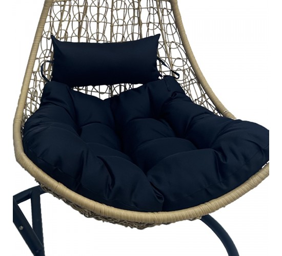 Κούνια φωλιά με βάση Soleil μέταλλο μαύρο- pe rattan φυσικό με μαύρο μαξιλάρι 120x95x195εκ Υλικό: METAL - FABRIC - RATTAN 368-000009