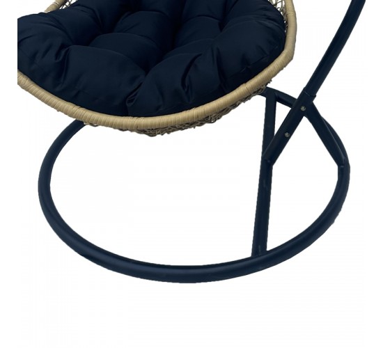 Κούνια φωλιά με βάση Soleil μέταλλο μαύρο- pe rattan φυσικό με μαύρο μαξιλάρι 120x95x195εκ Υλικό: METAL - FABRIC - RATTAN 368-000009