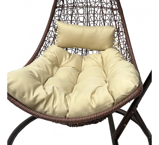 Κούνια φωλιά με βάση Soleil μέταλλο καφέ- pe rattan καφέ με μπεζ μαξιλάρι 120x95x195εκ Υλικό: METAL - FABRIC - RATTAN 368-000010