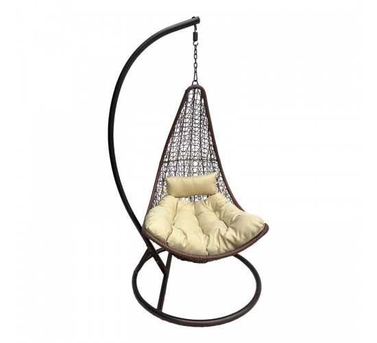 Κούνια φωλιά με βάση Soleil μέταλλο καφέ- pe rattan καφέ με μπεζ μαξιλάρι 120x95x195εκ Υλικό: METAL - FABRIC - RATTAN 368-000010