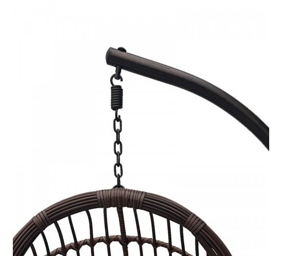 Κούνια φωλιά με βάση Cungo μέταλλο καφέ- pe rattan καφέ με μπεζ μαξιλάρι 125x105x195εκ Υλικό: METAL - FABRIC - RATTAN 368-000011