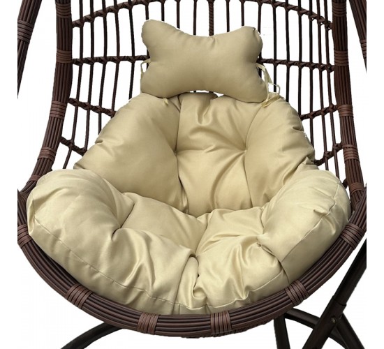 Κούνια φωλιά με βάση Cungo μέταλλο καφέ- pe rattan καφέ με μπεζ μαξιλάρι 125x105x195εκ Υλικό: METAL - FABRIC - RATTAN 368-000011