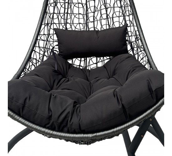 Κούνια φωλιά με βάση Soleil μέταλλο ανθρακί- pe rattan ανθρακί με γκρι μαξιλάρι 120x95x195εκ Υλικό: METAL - FABRIC - RATTAN 368-000012