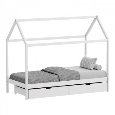 Παιδικό κρεβάτι Mellin τ. Montessori με 2 συρτάρια ξύλο πεύκου σε λευκή απόχρωση 90x190εκ Υλικό: FRAME: PINE WOOD . SLAT: PLYWOOD. DRAWER BOTTOM: MDF 370-000005