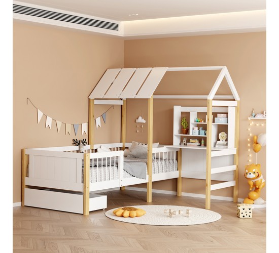 Παιδικό κρεβάτι Bedria τ.Montessori ξύλο σε λευκή-φυσική απόχρωση 190x90εκ Υλικό: PINE WOOD - PLYWOOD 370-000030