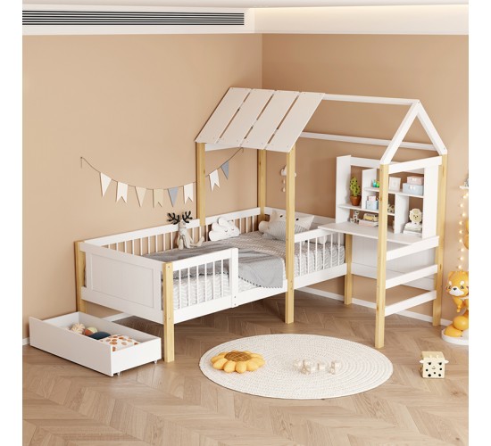 Παιδικό κρεβάτι Bedria τ.Montessori ξύλο σε λευκή-φυσική απόχρωση 190x90εκ Υλικό: PINE WOOD - PLYWOOD 370-000030