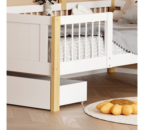 Παιδικό κρεβάτι Bedria τ.Montessori ξύλο σε λευκή-φυσική απόχρωση 190x90εκ Υλικό: PINE WOOD - PLYWOOD 370-000030