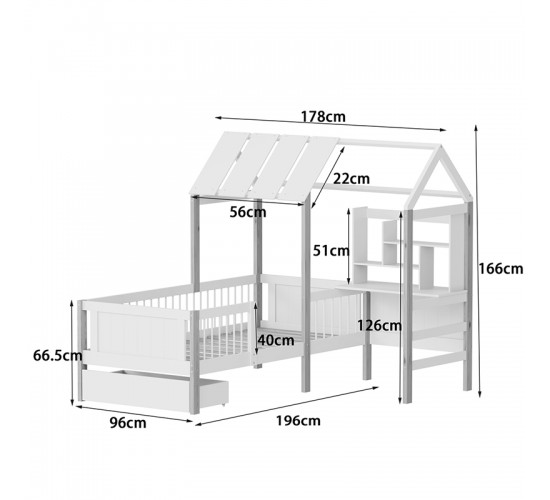 Παιδικό κρεβάτι Bedria τ.Montessori ξύλο σε λευκή-φυσική απόχρωση 190x90εκ Υλικό: PINE WOOD - PLYWOOD 370-000030