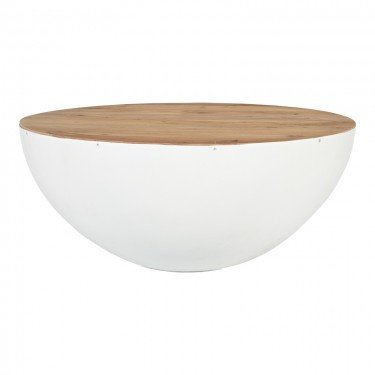 Τραπέζι σαλονιού Coffelty Inart μασίφ ξύλο ακακίας - λευκό μέταλλο Φ90x40εκ Υλικό: ACACIA WOOD-IRON 372-000015