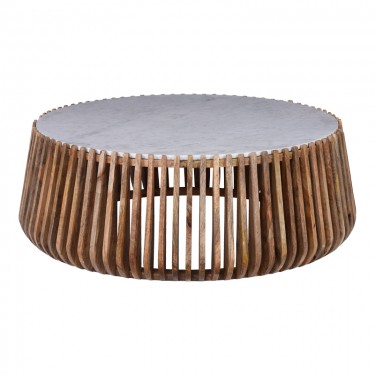 Τραπέζι σαλονιού Mable mango ξύλο σε φυσική απόχρωση με επιφάνεια μαρμάρου Φ120x45εκ Υλικό: MANGO WOOD - MARBLE 372-000017