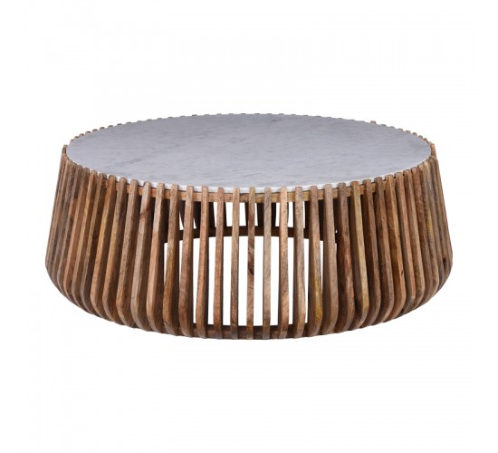 Τραπέζι σαλονιού Mable mango ξύλο σε φυσική απόχρωση με επιφάνεια μαρμάρου Φ120x45εκ Υλικό: MANGO WOOD - MARBLE 372-000017