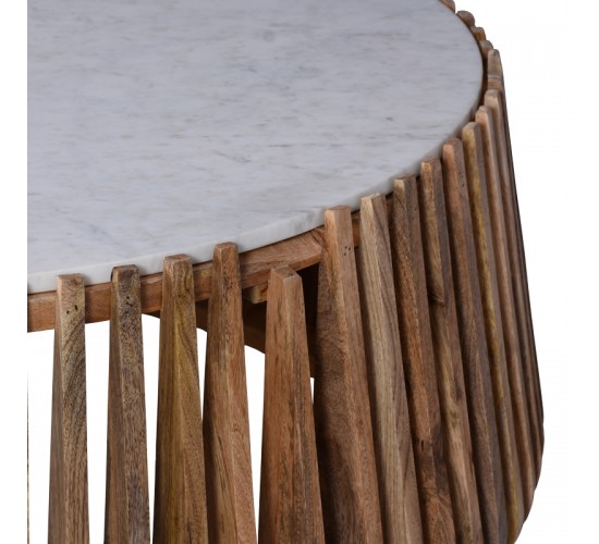 Τραπέζι σαλονιού Mable mango ξύλο σε φυσική απόχρωση με επιφάνεια μαρμάρου Φ120x45εκ Υλικό: MANGO WOOD - MARBLE 372-000017