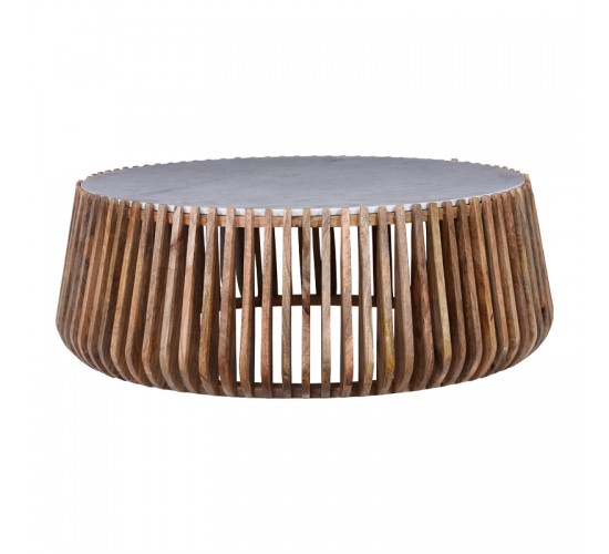 Τραπέζι σαλονιού Mable mango ξύλο σε φυσική απόχρωση με επιφάνεια μαρμάρου Φ120x45εκ Υλικό: MANGO WOOD - MARBLE 372-000017