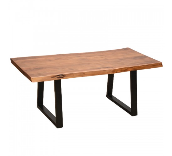 Τραπέζι σαλονιού Miles μασίφ ξύλο ακακίας πάχους 3.7-4εκ σε καρυδί απόχρωση με μαύρα μεταλλικά πόδια 115x60x45εκ Υλικό: 3.7 CM ACACIA SOLID WOOD - METAL 372-000021