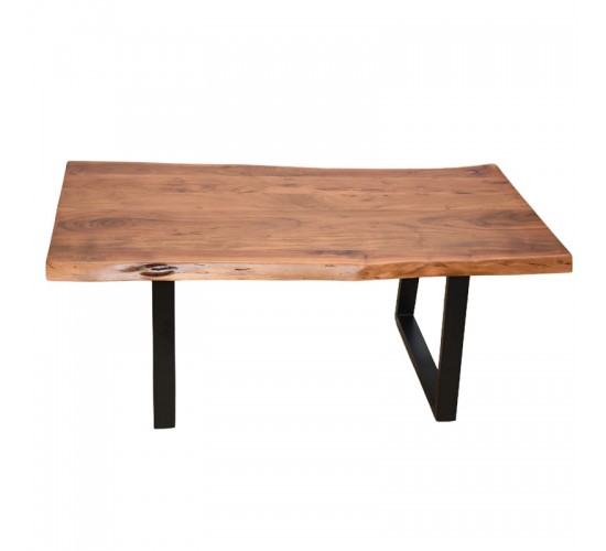 Τραπέζι σαλονιού Miles μασίφ ξύλο ακακίας πάχους 3.7-4εκ σε καρυδί απόχρωση με μαύρα μεταλλικά πόδια 115x60x45εκ Υλικό: 3.7 CM ACACIA SOLID WOOD - METAL 372-000021