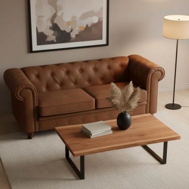 Τραπέζι σαλονιού Miles μασίφ ξύλο ακακίας πάχους 3.7-4εκ σε καρυδί απόχρωση με μαύρα μεταλλικά πόδια 115x60x45εκ Υλικό: 3.7 CM ACACIA SOLID WOOD - METAL 372-000021