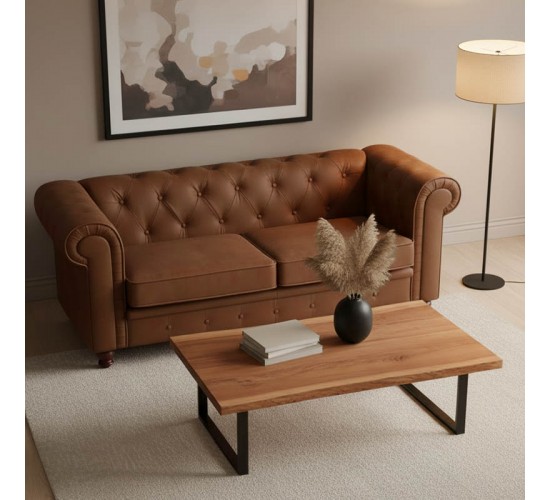 Τραπέζι σαλονιού Miles μασίφ ξύλο ακακίας πάχους 3.7-4εκ σε καρυδί απόχρωση με μαύρα μεταλλικά πόδια 115x60x45εκ Υλικό: 3.7 CM ACACIA SOLID WOOD - METAL 372-000021