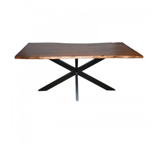 Τραπέζι Lenoua μασίφ ξύλο ακακίας πάχους 3.7-4εκ σε καρυδί απόχρωση με μαύρα μεταλλικά πόδια 180x90x76εκ Υλικό: 3.7 CM ACACIA SOLID WOOD - METAL 372-000024