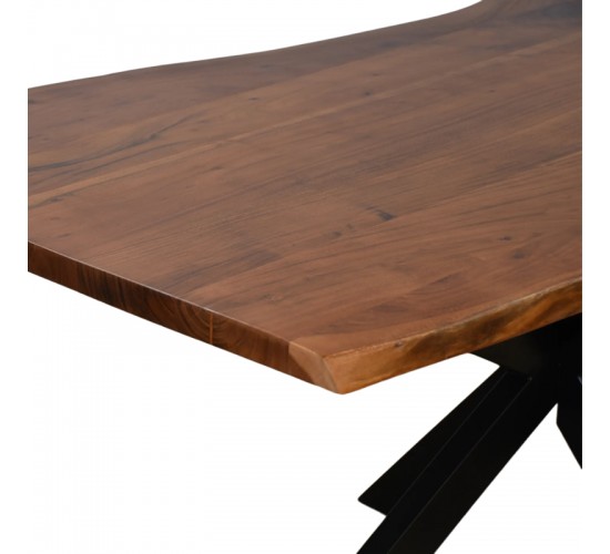 Τραπέζι Lenoua μασίφ ξύλο ακακίας πάχους 3.7-4εκ σε καρυδί απόχρωση με μαύρα μεταλλικά πόδια 180x90x76εκ Υλικό: 3.7 CM ACACIA SOLID WOOD - METAL 372-000024