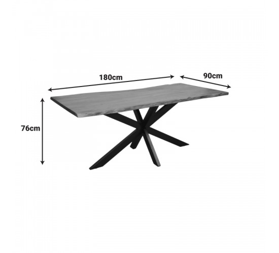 Τραπέζι Lenoua μασίφ ξύλο ακακίας πάχους 3.7-4εκ σε καρυδί απόχρωση με μαύρα μεταλλικά πόδια 180x90x76εκ Υλικό: 3.7 CM ACACIA SOLID WOOD - METAL 372-000024