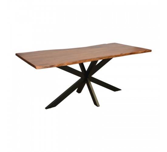 Τραπέζι Lenoua μασίφ ξύλο ακακίας πάχους 3.7-4εκ σε καρυδί απόχρωση με μαύρα μεταλλικά πόδια 180x90x76εκ Υλικό: 3.7 CM ACACIA SOLID WOOD - METAL 372-000024
