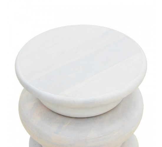 Βοηθητικό τραπέζι Circena μασίφ μάνγκο ξύλο λευκό Φ40x45εκ Υλικό: MANGO WOOD 372-000035