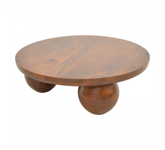 Τραπέζι σαλονιού Fedena μασίφ μάνγκο ξύλο καρυδί Φ90x30εκ Υλικό: MANGO WOOD 372-000044