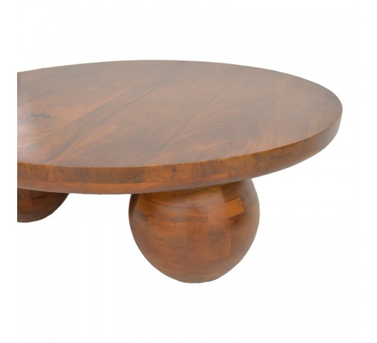 Τραπέζι σαλονιού Fedena μασίφ μάνγκο ξύλο καρυδί Φ90x30εκ Υλικό: MANGO WOOD 372-000044