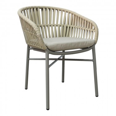 Πολυθρόνα Frama αλουμίνιο-pe σχοινί σε καφε απόχρωση και μαξιλάρι 57x60x78εκ Υλικό: ALUMINIUM -PE RATTAN 373-000010